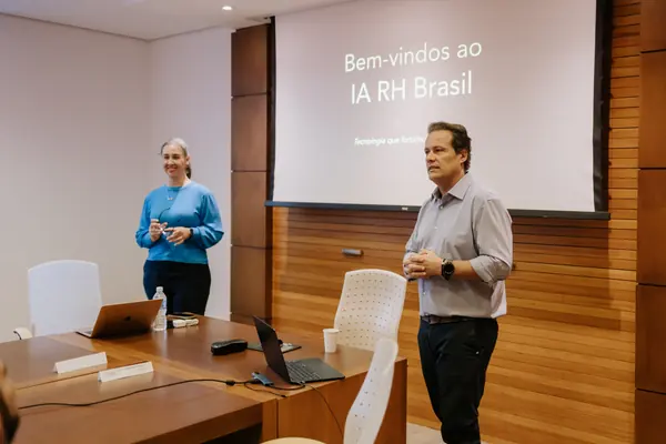 Abertura do workshop, com a tela de boas-vindas ao IA RH Brasil